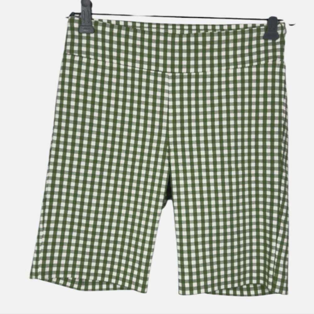 J. McLaughlin Green White Gingham Stretch Bermuda Shorts Pull On Size 2 NEW - Picture 3 of 9